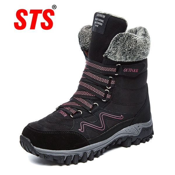 

sts brand 2019new fashion suede leather women snow boots winter warm plush women's boots waterproof ankle boots flat shoes 35-42, Black