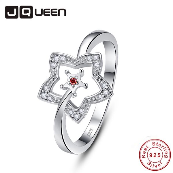 

jqueen round 2*2mm red cz stone woman ring hollow out five-pointed star 925 sterling silver rings jewelry gift factory price, Slivery;golden