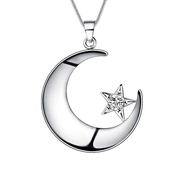 

fashion simple moon star pendant necklace for women charming lady wedding cz clavicle chain jewelry gifts for the new year, Silver