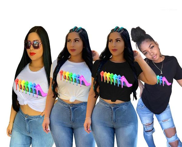 

casual breathable womens designer tshirts high heels printed womens shirts slim skinny o neck short sleeve tees, White