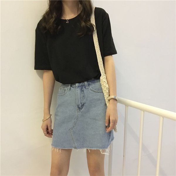 

рубашка 15 сплошного цвета, базовая футболка, женская повседневная футболка с круглым вырезом harajuku summer top корейская футболка hipster, White