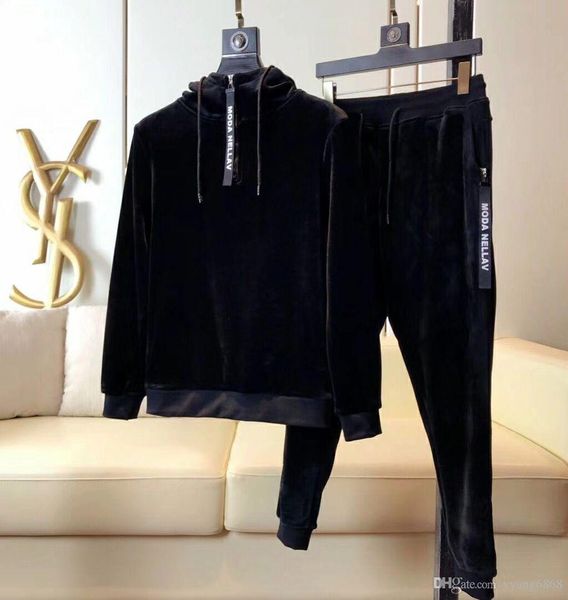 

2019ss male sporting suits winter gold velvet tracksuit men's sportswear sets warm hoodies + pants oversized -4xl, Gray