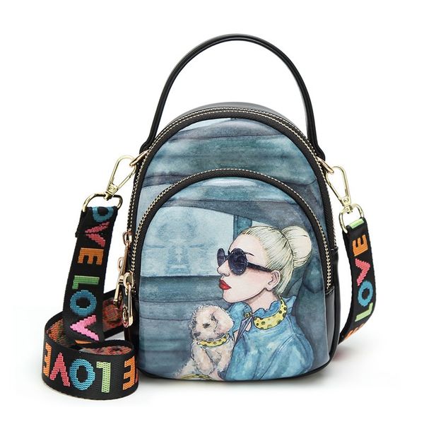 

cartoon printing women handbag mini colorful wide shoulder straps shoulder bag for female crosssbody bags cute cellphone bag