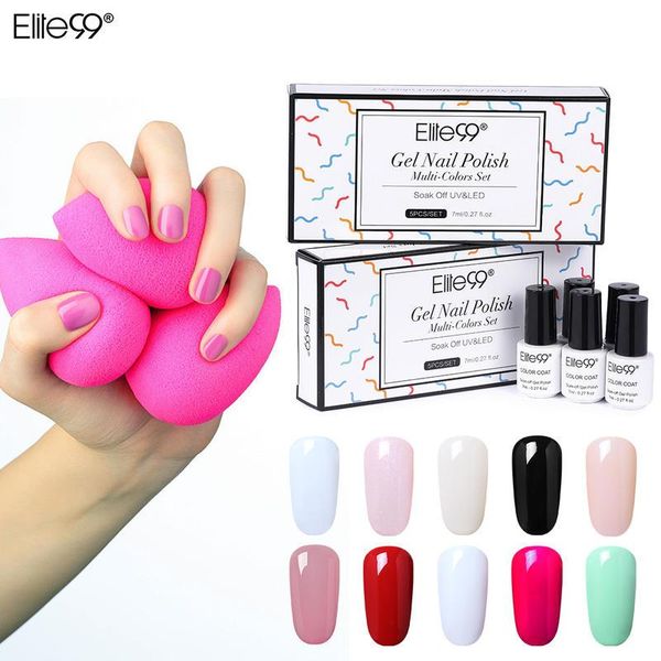 

elite99 5 pieces/set pure color gel polish gift set uv led soak off 7ml nail varnish primer enamel lacquer manicure kit nail art