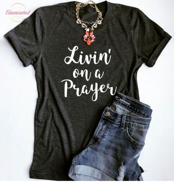 

livin on a prayer women t shirt casual cotton short sleeve tee style black letter tumblr hipster female outfits t, White