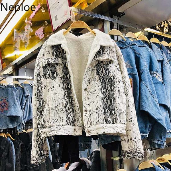 

neploe 2019 змея printed теплых ветровки пальто зима женщины тонкий куртка streetwear lambwool лоскутные сгущаться куртки и пиджаки 55480, Black