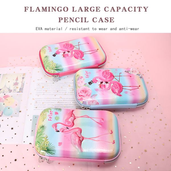 

kids school pencil case large storage stationery flamingo eva hard colors pencil box pencilcase for student