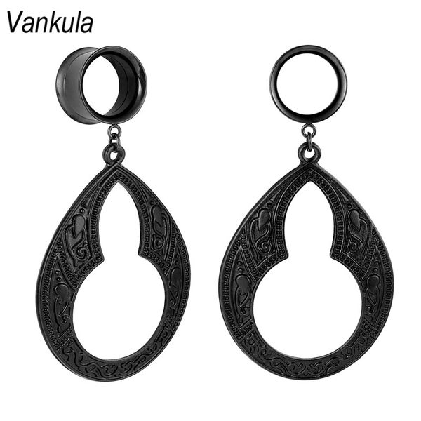 

vankula wholesale new helix dangle ear plugs piercing body jewelry stainless steel black screw tunnels earrings for gift, Slivery;golden
