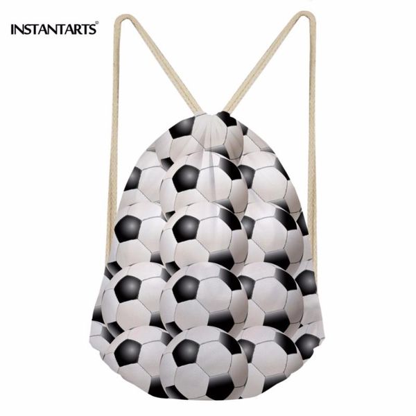

instantarts men ball drawstring bag 3d ball soccerly print male casual gym sack bag small string backpack kids children softback