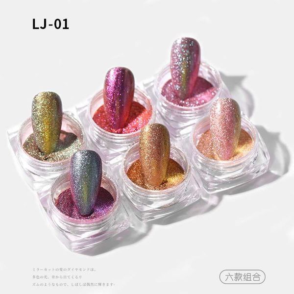 

aush 6pcs holographic quicksand nail powder glitter nail art decoration salon acrylic glitter shimmer pigment diy manicure tools, Silver;gold
