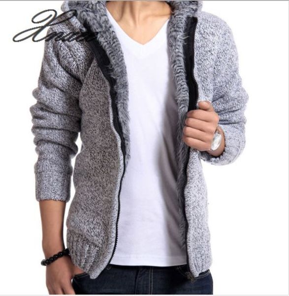 

men's zipper plus velvet thick sweater sweater coat jacket hooded, Black;brown