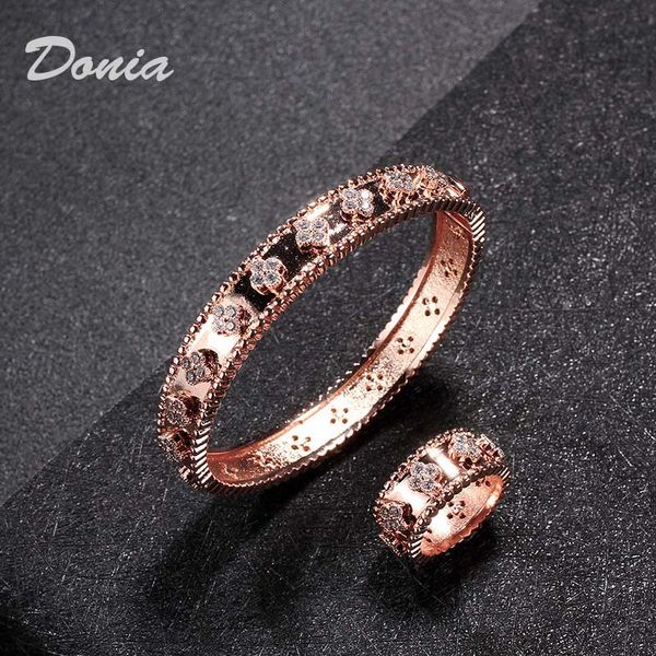 

donia jewelry party european and american fashion large classic flower micro inlaid zirconia bracelet ring set women's bracelet ring se, Black