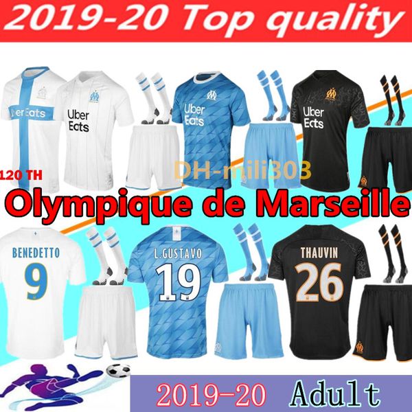 

2019-20 olympique de marseille soccer jersey 19 20 om marseille maillot de foot payet thauvin 120 years football shirt 120th anniversary kit, Black