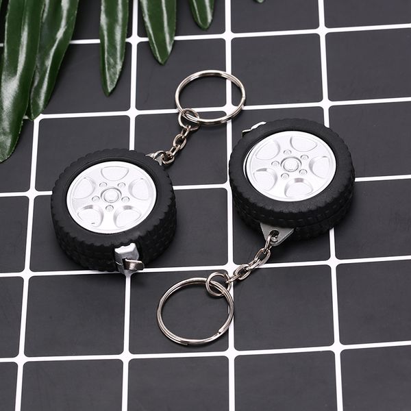 

1pcs thicker wheel tyre tire keychain new design mini retractable tape measure ruler auto parts model, Black