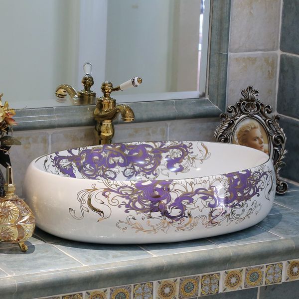 Овальной формы Художественный руки maded ручной росписью керамики фарфора Умывальник Lavabo раковина производитель Ванная раковина ванной раковина