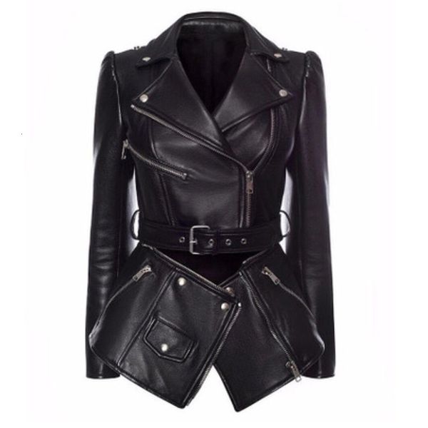 

deat 2019 autumn winter faux leather pu jacket punk women motorcycle turn-down collar zipper slim black leather coats mg806