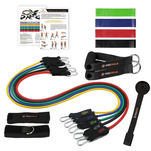 

procircle resistance bands set - 16 pcs expander tubes rubber band for resistance training, physical therapy, home gyms workout