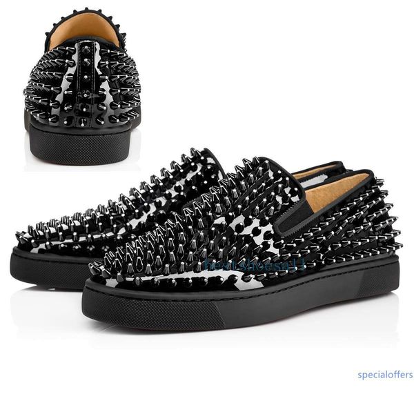 

fashion red bottoms shoes studded spikes flat casual sneakers for men women low cut suede glitter party lovers ing genuine leather rivet f3, Black