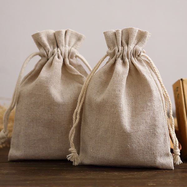 

natural linen gift packaging bag 8x11cm 9x12cm 10x15cm 13x17cm pack of 50 party candy sack jewelry jute drawstring pouch t200602, Pink;blue