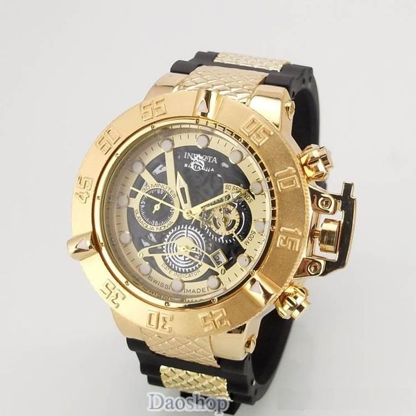 

Invicta luxury gold watch all ub dial working men port quartz watche chronograph auto date rubber band wri t watch for male gift