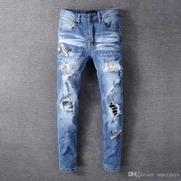 

mens distressed ripped jeans designer brand black jeans skinny ripped destroyed stretch slim fit hop hop pants