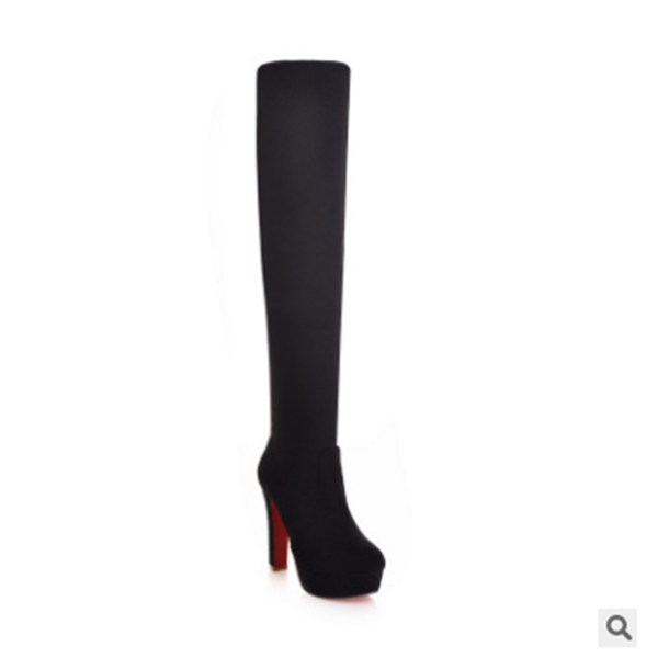

new long tube women's boots elastic matte waterproof platform super high heel thick heel knee boots, Black