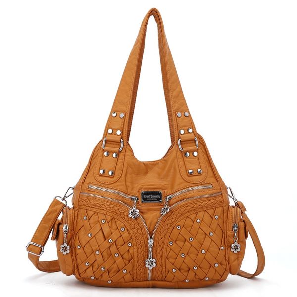 

angelkiss soft fashion handbags for women pu shoulder bag casual rivets bag hobo messenger handbag satchel large tote