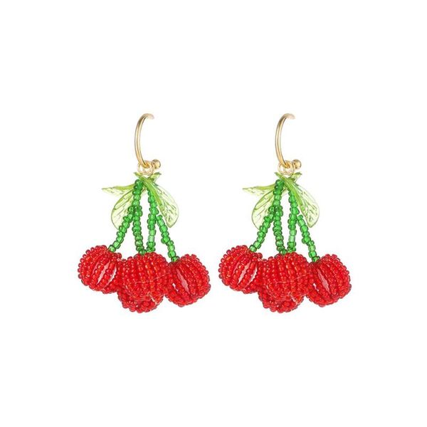 

red yellow diy crystal beaded cherry drop earrings women fashion jewelry cute handmade beaded fruit dangle earrings female 2020, Silver