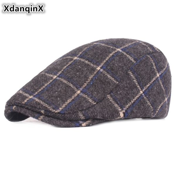 

xdanqinx adjustable head size flat cap men vintage berets hat autumn winter thick warm beret for men boina brands bone hats new, Blue;gray