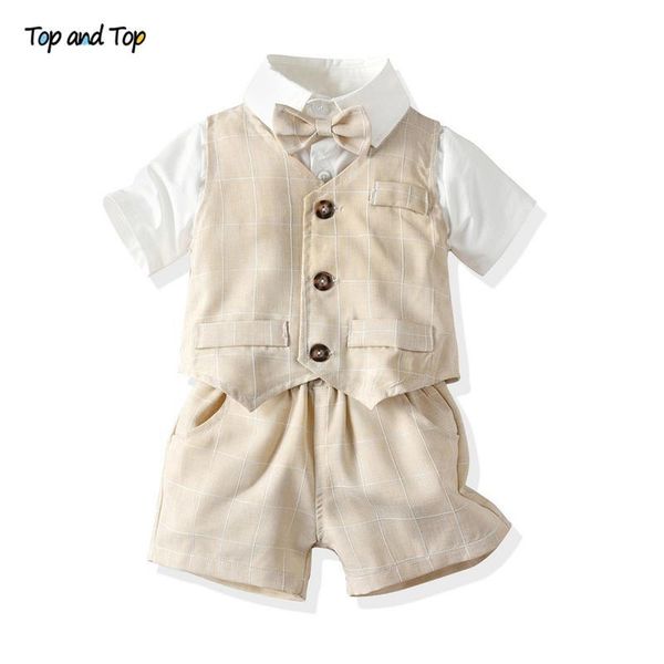 

and children clothing kids gentleman clothes set short sleeve bowtie shirt +vest+shorts formal suit for wedding party, White