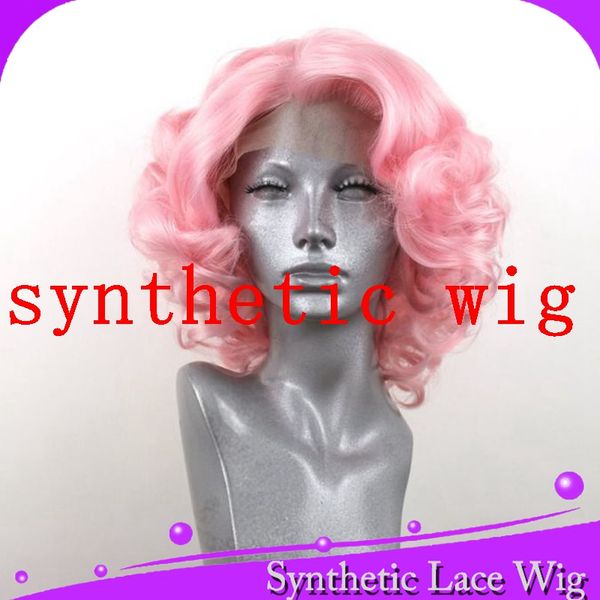 Mhazel 14in Real Hair Short Curly Pink Hair Color Synthetic Front