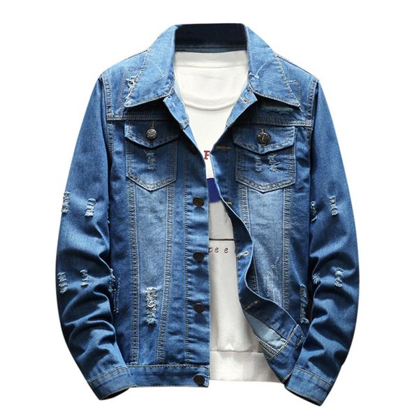 

denim jacket men casual autumn&winter jacket japanese streetwear hip-hop hole long sleeve sweatshirt outwear coat plus size, Black;brown