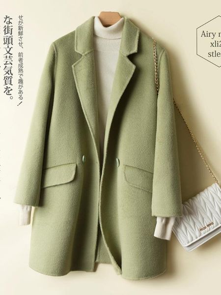 

2020 100% wool coat women long double-faced wool jacket korean fashion overcoat ladies coats abrigos mujer elegante 722 kj4045, Black