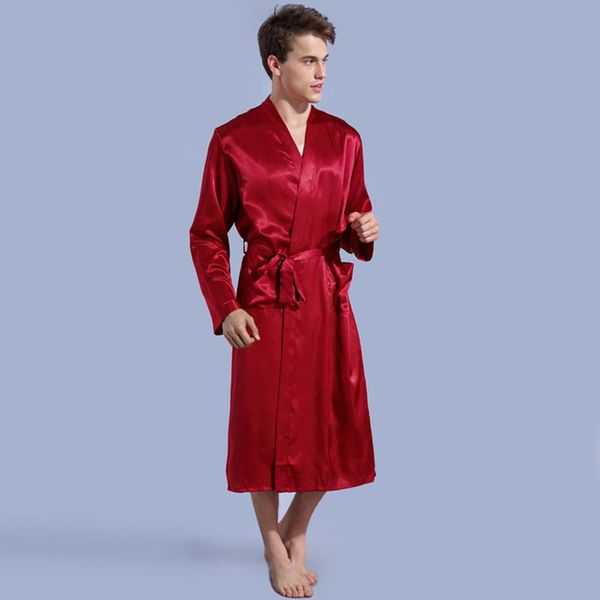 

v-neck pocket pajamas for men clothes slim robe cardigan nightgown men's long sleeve siamese microfiber pajamas, Black;brown
