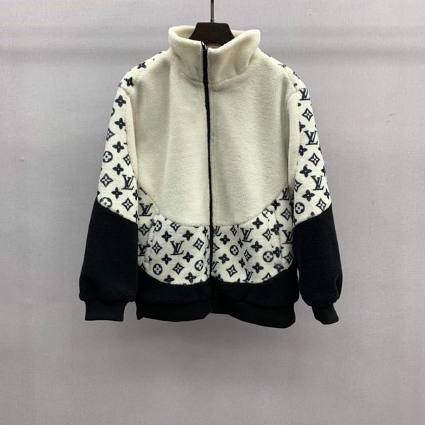 

europe winter autumn paris old flower stitching lambskin coatwarm lamb wool fabrics half zipper colors block patchwork pullover hoodie, Black;brown