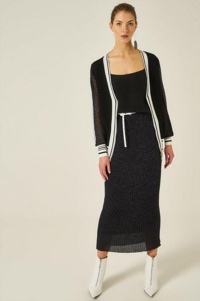 

joinus pointelle cardigan with zip detail woman black, Black;brown