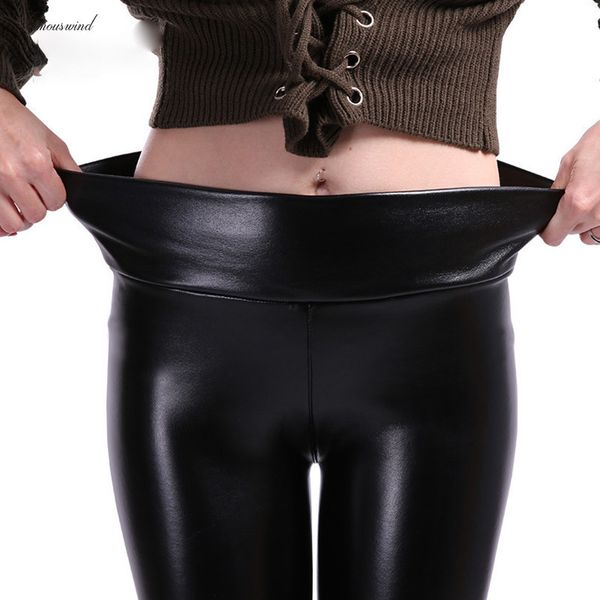 

s legging мода плюс размер кожа поножи женщины брюки высокой талией черный pu кожа леггинсы брюки женщины, Black