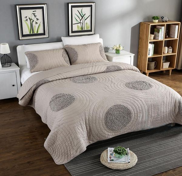 

quilted 100% cotton three-piece embroidered bed cover with hand-stitched flowers machine-wash ethnic summer quilt  size