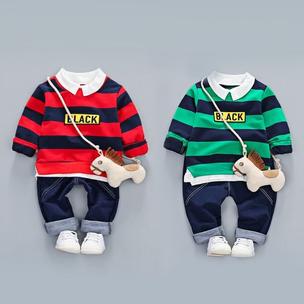 

puseky children autumn clothing kids casual striped shirt +shorts jeans two pieces boys sport suit baby boys fashion jeans, White