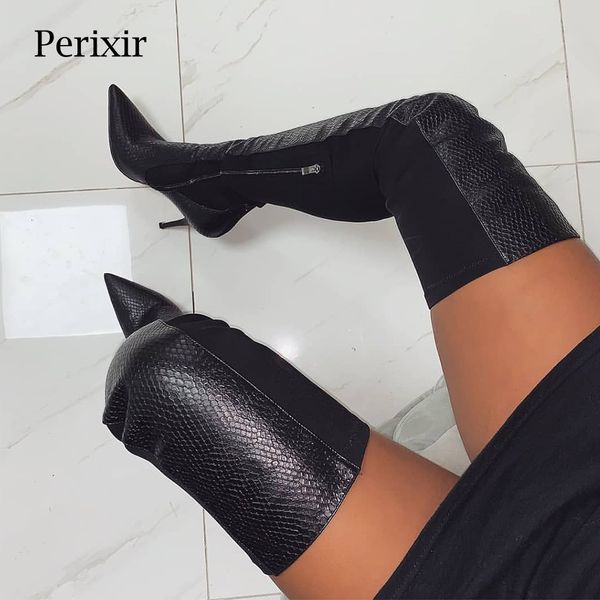 

2018 spring/autumn new women boots stretch slim thigh high boots fashion over the knee high heels shoes woman sapatos, Black