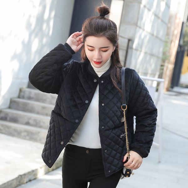 

woman 2019 east gate pleuche easy thickening cotton-padded jacket short coltsfoot season cotton-padded clothes loose coat tide, Black