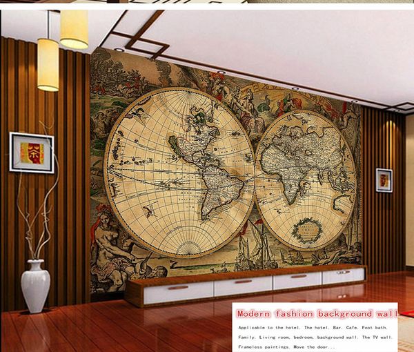 

пользовательские 3d обои европейский ретро карта мира диван фон стены украшения охраны окружающей среды