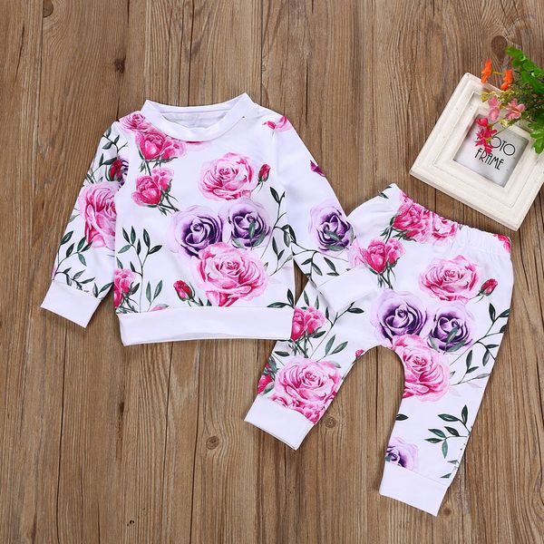 Kid outono inverno terno roupas floral manga cheia o-pescoço camiseta tops + calças 2pcs roupas roupas conjunto ropa para adolecentes