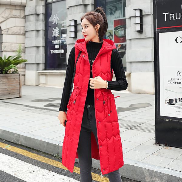 

winter vest women hooded solid color plus size warm jacket women winter long vest parka sleeveless outwear waistcoat m-xxl, Black;white