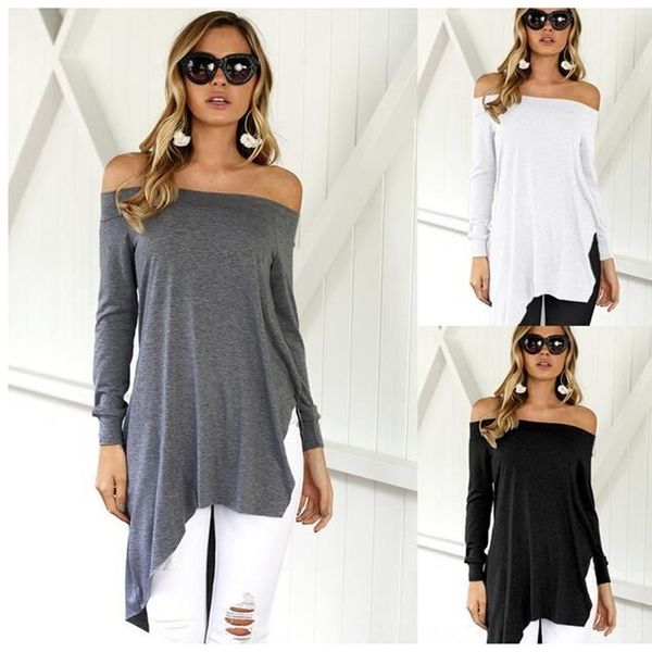 

shoulder-exposed one-line collar irregular hem nightclub clothing shoulder-exposed one-line collar irregular hem nightclub clothin, White