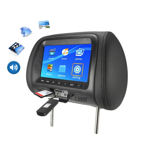 

car universal 7inch tft led screen car mp5 player rear headrest digital display support av / usb / sd input fm speaker - bla