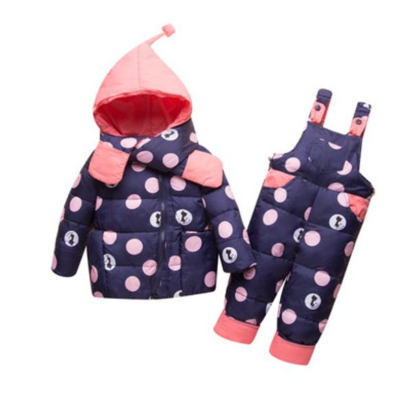 

childrens designer down jacket sets kids brand dot print sets boys thick zipper set down jacket bib pants 2020 fashion clothing sets, White