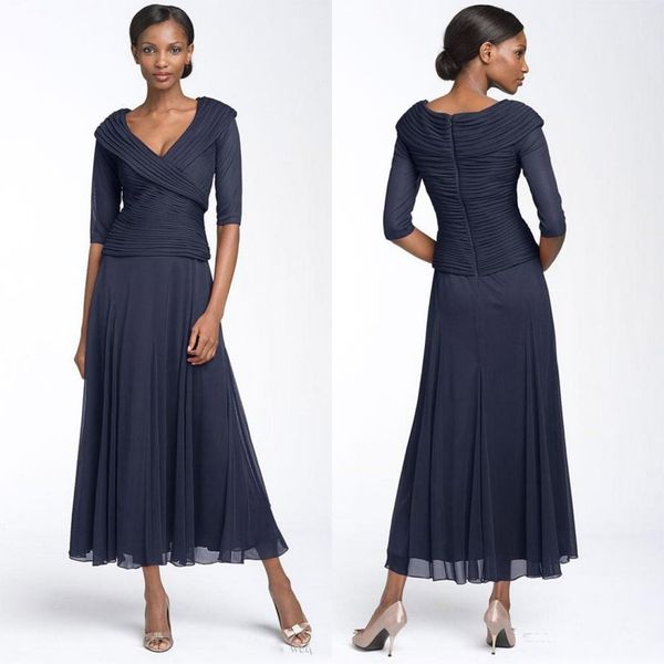 

2020 new plus size mother of the bride dress elegant v neck half sleeve chiffon tea length formal evening mother dress