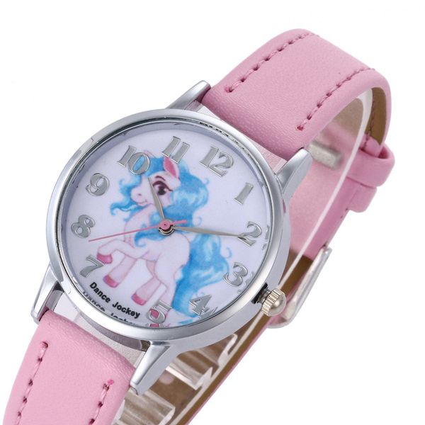 

alloy dial leather strap children's cartoon horse watch cute boy girl clock children watch kids watches for baby christmas gift, Blue