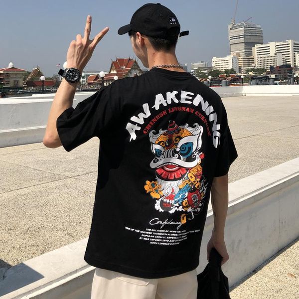 

tide brand-fifth of the sleeve male korean men loose short-sleeved t-shirt trend compassionate students in hong kong on wind lovers clothes